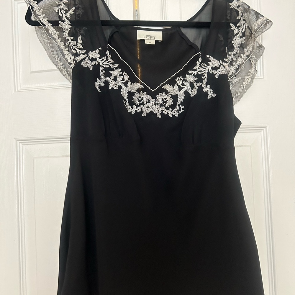The Loft Black VNeck Blouse, sheer cap Sleeves, Size 12 Slightly worn $20